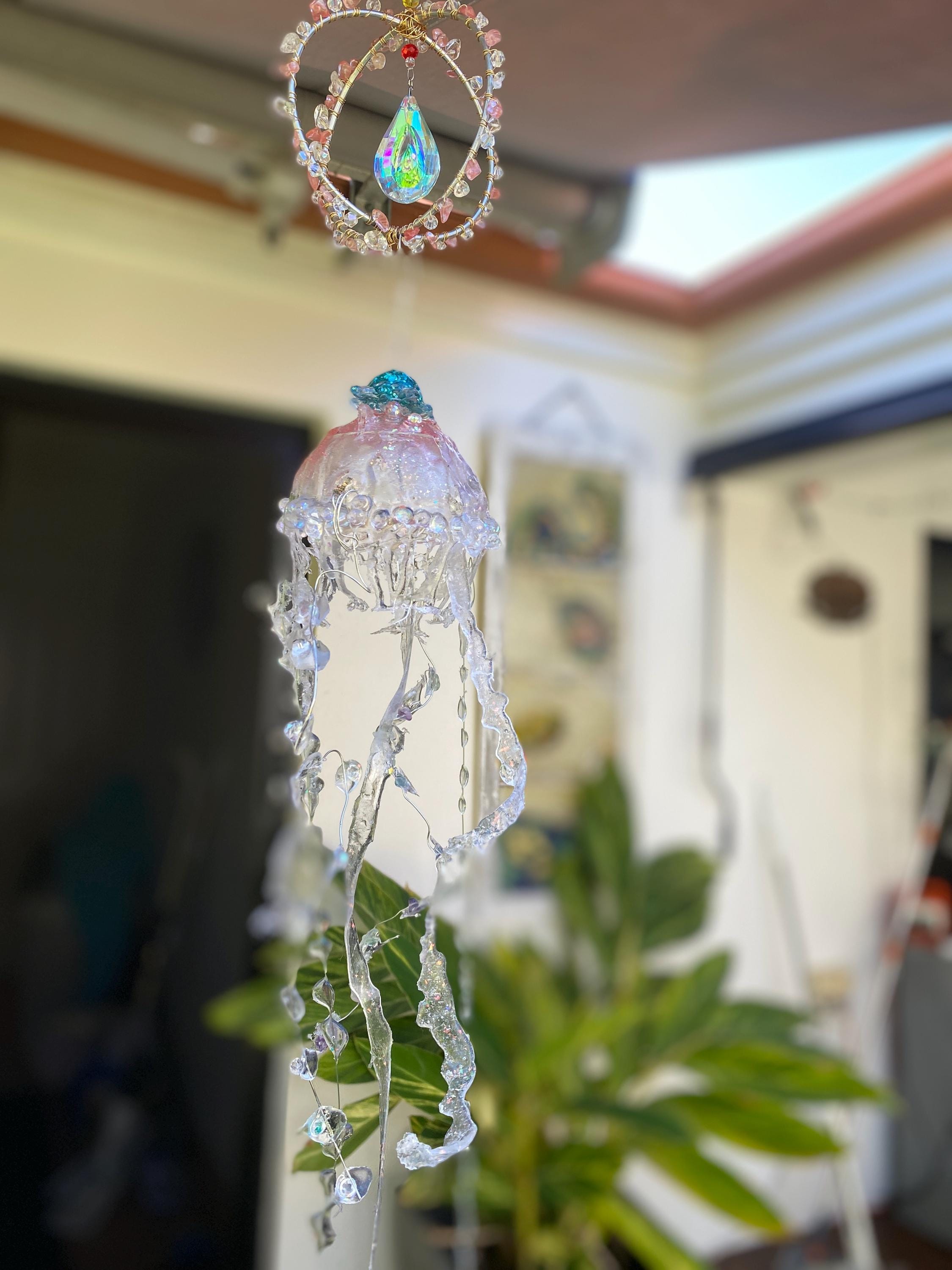 Jellyfish crystal handmade suncatcher