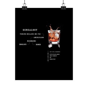Póster de cócteles, pósteres verticales mate de Negroni para decoración de bar, impresión artística de pared con la historia del Negroni, regalo de mixología, decoración de carrito de bar, happy hour