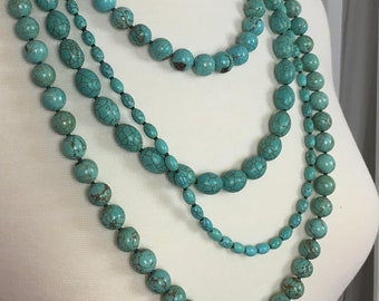 Long Multi strand Turquoise Necklace , Unique Designer Inspired Statement Necklace