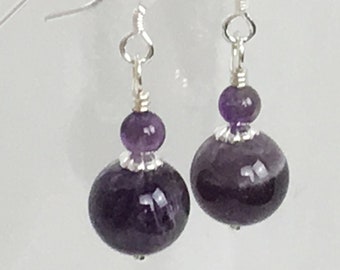 Genuine Amethyst Beaded earrings, Amethyst and Purple Agate Earrings, Gemstone jewelry, February birthstone earrings