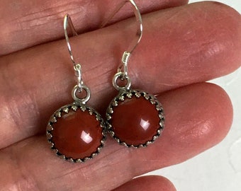 Red Jasper Sterling Silver Earrings, Petite gemstone earrings, dainty red earrings