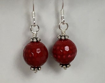 Red Bamboo Coral Earrings, Lightweight Red Gemstone Earrings, Faceted scarlet earrings