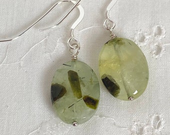 Prehnite Earrings, Gemstone Beaded Earrings, Forest Green or Moss Green Stone Jewelry