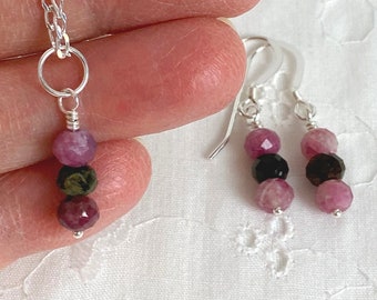 Tourmaline Pendant Necklace and Earring Set, Tourmaline Earrings