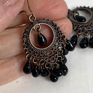 Black Chandelier earrings in antiqued pewter:  boho or gypsy style jewelry
