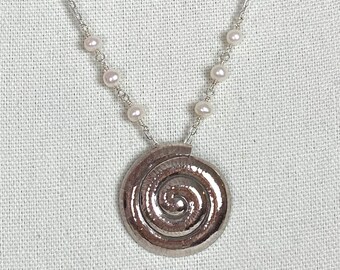 Sterling Silver Snail Pendant Necklace with genuine freshwater pearl accents