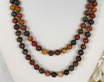 Long Jasper Necklace, Colorful Red Creek Jasper Necklace