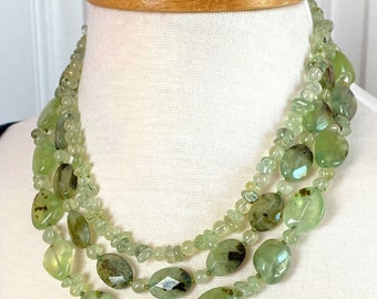 Prehnite Necklace, Gemstone Beaded Necklace, Forest Green or Moss Green Stone Jewelry