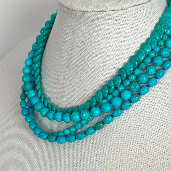 Turquoise Multi strand necklace, 4 strand Layered Boho Statement Jewelry