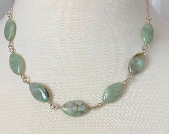 Apatite and Sterling Tin Cup Necklace, Greenish Blue Gemstone Necklace