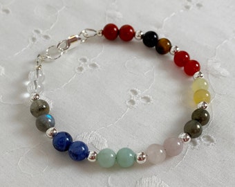 Multi color multi Gemstone bracelet, Semi Precious bracelet, Rainbow Bracelet, Collection Bracelet