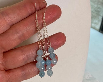 Aquamarine, Moonstone or Pearl Dangle Earrings, Fishhook, Stud or Leverback earrings, feminine earrings