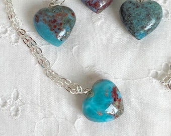 Larimar Heart Pendant Necklace: Sterling Silver Cable Chain