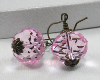 Pink Dangle Earrings, Translucent Earrings with Pastel Vintage beads, Soft or Pale Pink jewelry