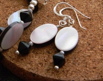 Pink Mother of pearl earrings, Unique pink and black earrings, Spring fashion for women