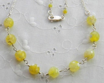 Pale Yellow Tin Cup Necklace, Pale Yellow Gemstone Necklace, Yellow Agate Spring Jewelry