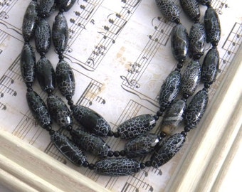 Multi strand Black Statement Necklace, Chunky Cobra Agate Layered Necklace