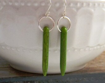 Green Turquoise Spike Earrings with Sterling ear wires, Bachelorette Britt inspired earrings
