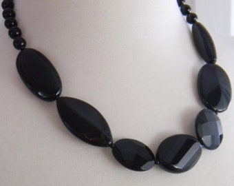 Chunky Black Statement Necklace, Bold Onyx Beaded Necklace, Gemstone Necklace, Gift for Her, Under 60