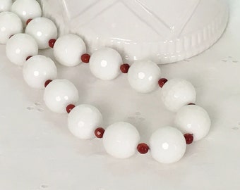 Chunky White and Red Coral Necklace in Sterling Silver