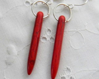 Red Turquoise Spike Earrings, Bachelorette Britt inspired earrings, Handmade Spike Earrings