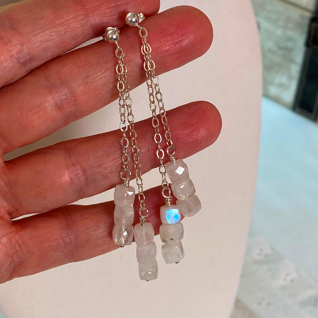 Moonstone, Aquamarine or Pearl Earrings, Fishhook, Stud or Leverback earrings, feminine earrings