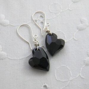 Black Heart Earrings, Swarovski crystal earrings, Handmade Fashion Jewelry a gift for her image 2