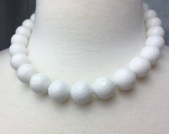 Chunky White Agate or Jade Necklace, Chunky Beaded Necklace, Statement Necklace