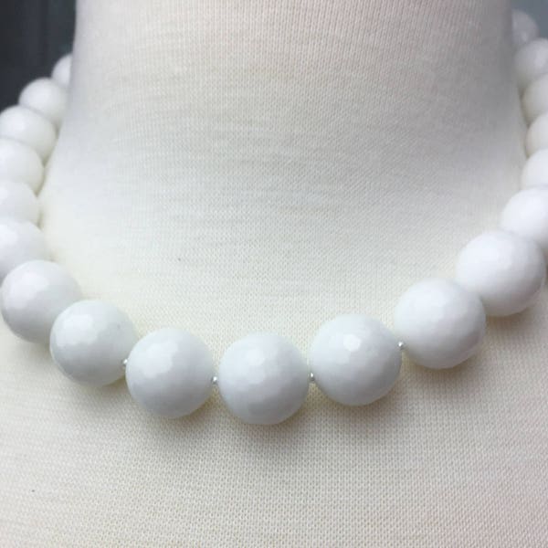 Chunky White Agate or Jade Necklace, Chunky Beaded Necklace, Statement Necklace