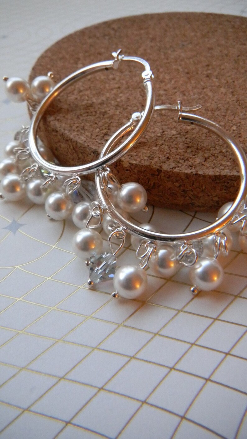 Pearl Hoop Earrings Sterling Silver Pearl Cluster Earrings Etsy