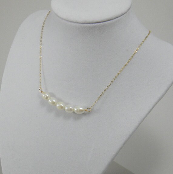 Freshwater Pearl Bar Necklace Gold Bridal or Bridesmaid - Etsy