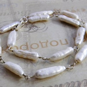 Pearl wedding necklace, freshwater stick pearl necklace, Wedding Jewelry, pearl tin cup necklace