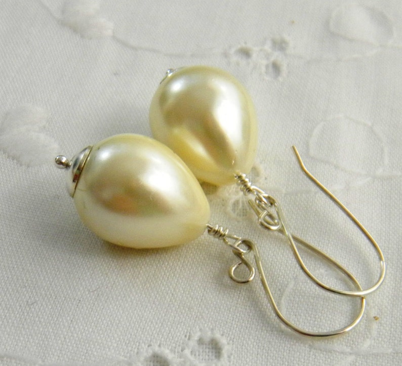 White Teardrop Pearl Earrings, June Birthstone Drop Earrings, Sterling Silver drop Earrings, Shell Pearls image 8