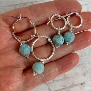 Larimar hoop earrings, Larimar earrings in sterling silver or gold filled