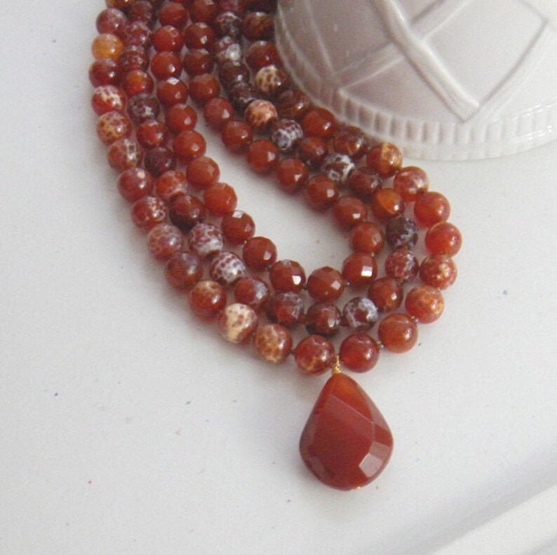 Multi strand gemstone statement necklace Carnelian Crab Fire Etsy