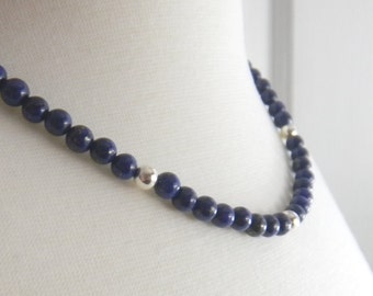 Navy Blue Lapis Lazuli Necklace, Royal Blue Gemstone Necklace, December Birthstone