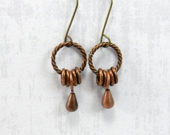 Copper Hoop Earrings, Everyday Earrings, Dainty Hoop Earrings, Simple Copper Dangle Earrings