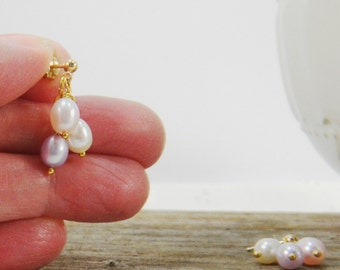Dainty Gold Filled Pearl Cluster Earrings: Pastel June Birthstone