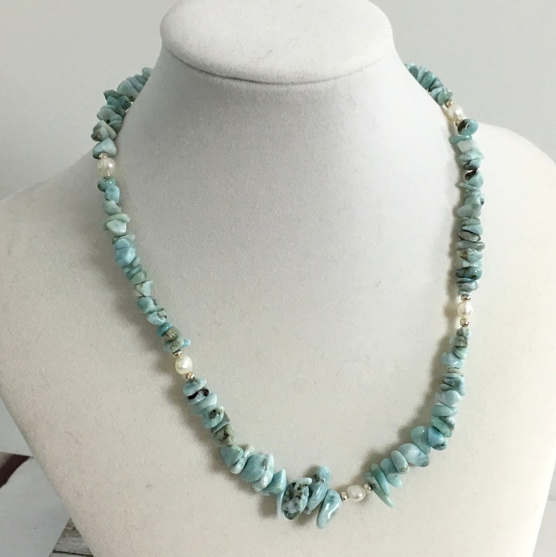 Larimar Pearl Necklace Larimar Nuggets and White Freshwater - Etsy
