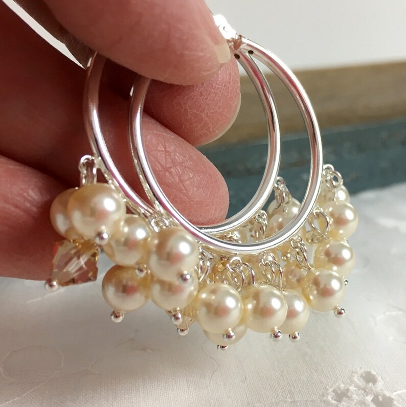 Pearl cluster hoop earrings Clearance