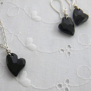 Black Heart Earrings, Swarovski crystal earrings, Handmade Fashion Jewelry a gift for her image 5