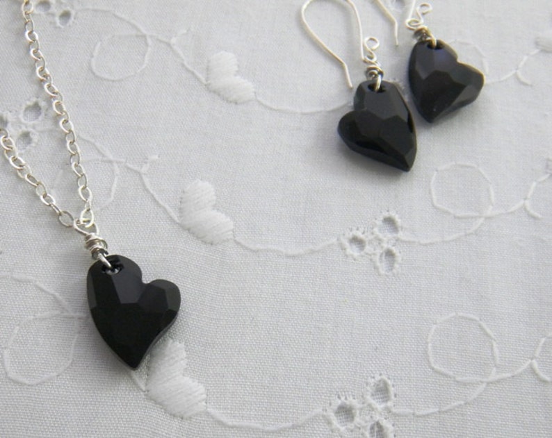 Black Heart Earrings, Swarovski crystal earrings, Handmade Fashion Jewelry a gift for her image 5