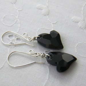 Black Heart Earrings, Swarovski crystal earrings, Handmade Fashion Jewelry a gift for her image 3