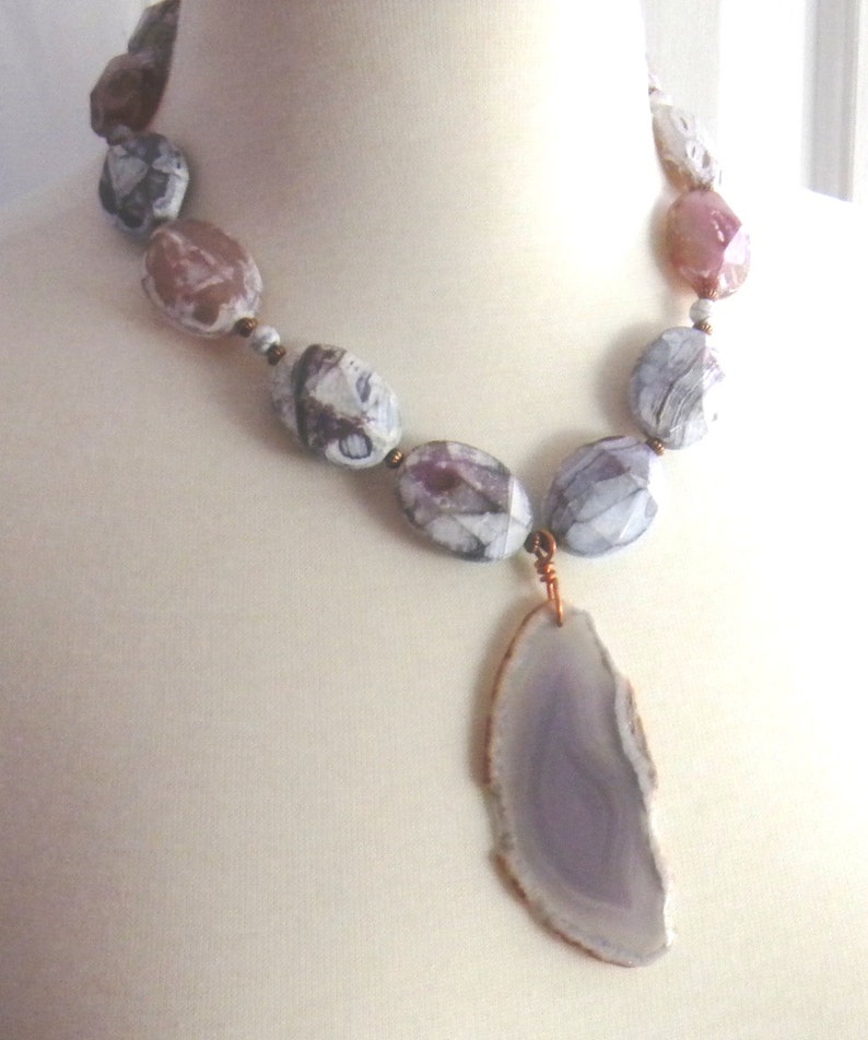 Chunky Agate Statement Necklace Beaded Gemstone Necklace - Etsy