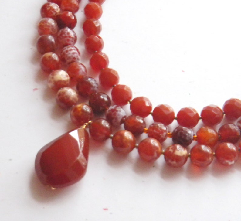 Multi strand gemstone statement necklace Carnelian Crab Fire Etsy