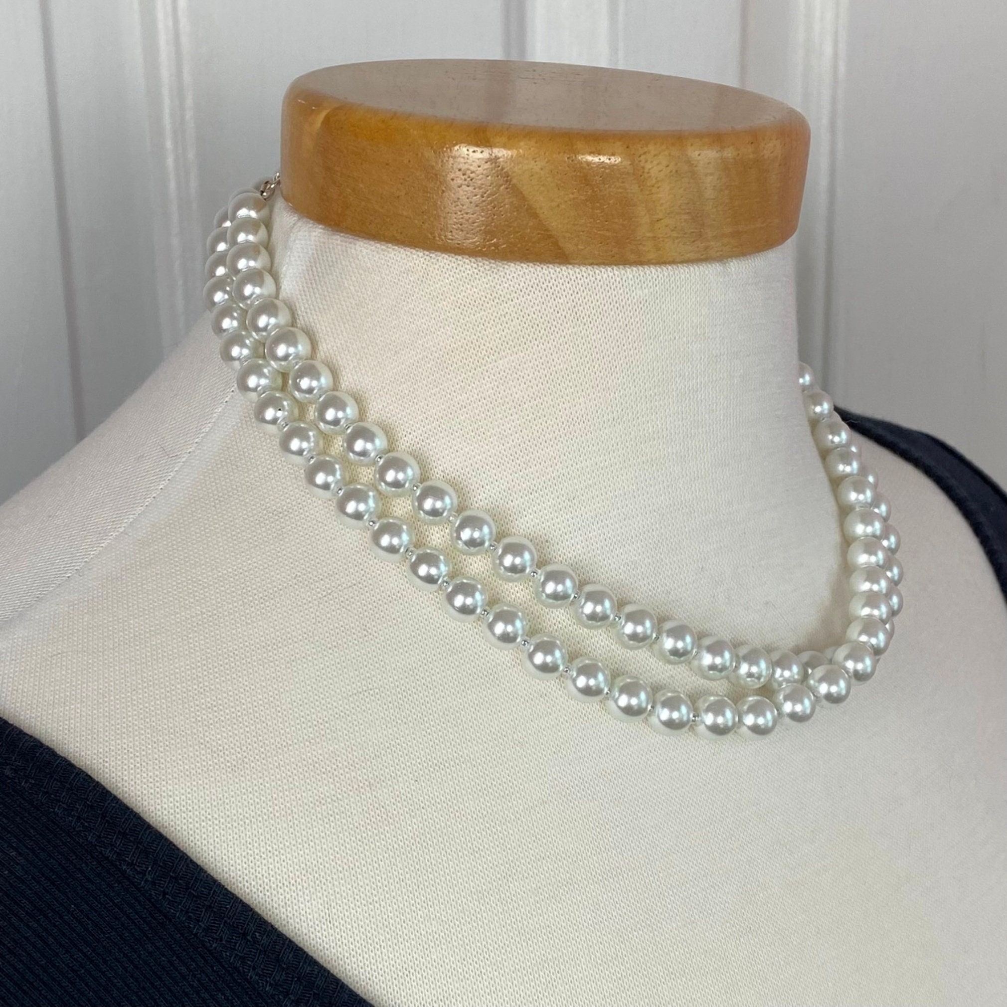 Extra Long Pearl Necklace, Black White Gray Pearl Necklace