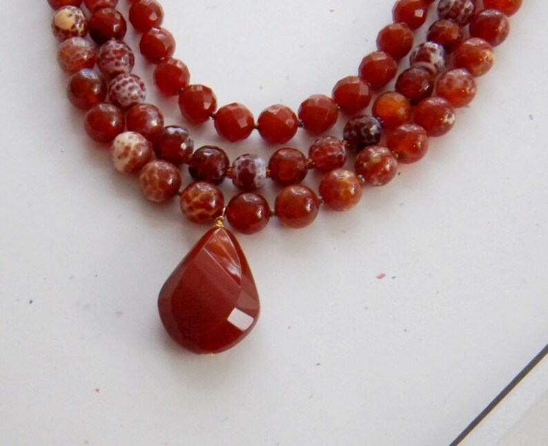 Multi strand gemstone statement necklace Carnelian Crab Fire Etsy