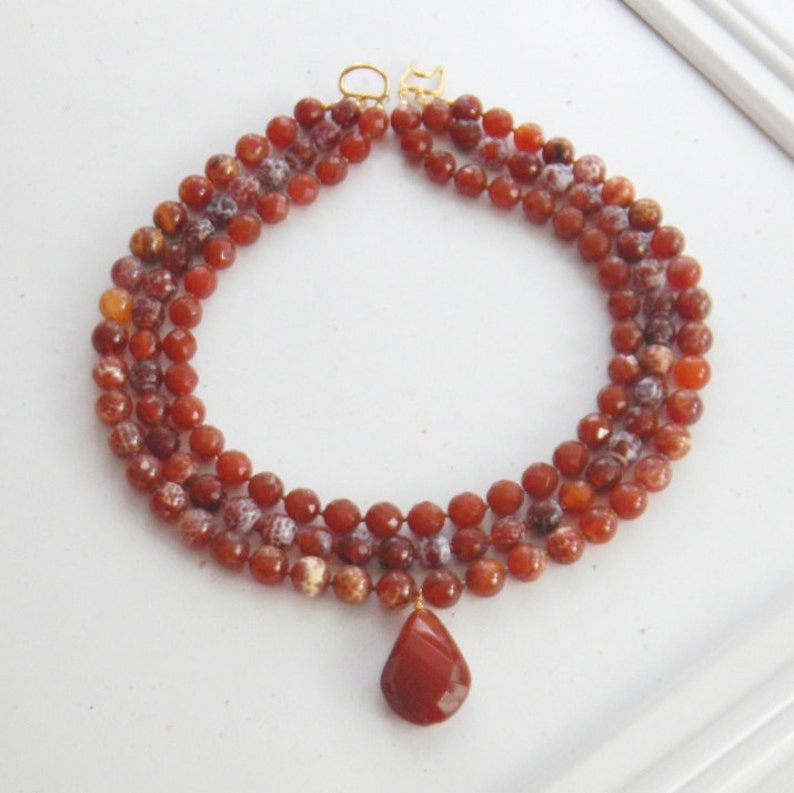 Multi strand gemstone statement necklace Carnelian Crab Fire Etsy