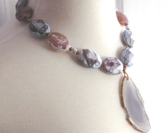 Chunky agate statement necklace, beaded gemstone necklace