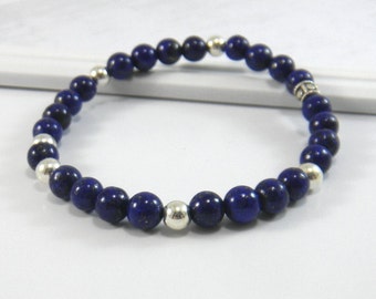 Royal Blue Lapis Lazuli Bracelet, Navy Blue or Cobalt Stretchy Bracelet, Midnight Gemstone Bracelet, Thin Stacking Bracelet